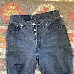 Vintage Destroyed washed out grey Black Levi’s High Rise Button Fly